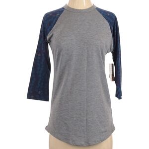 #23 LuLaRoe Gray and Navy Raglan Sleeve Top